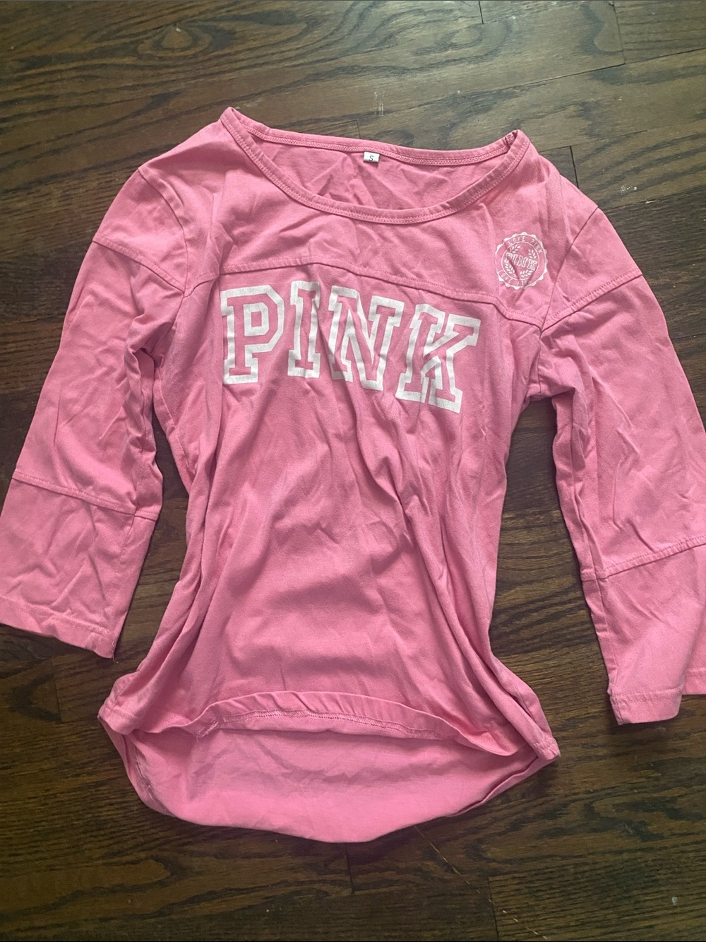 PINK Victoria's Secret Pink Long-Sleeve Crewneck Tee with Logo